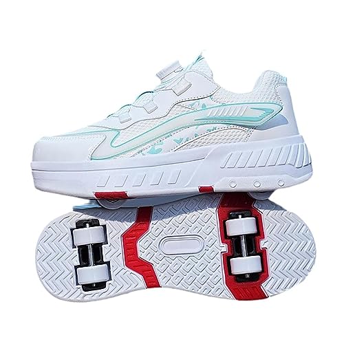 CALMR Schuhe mit Rollen für Kinder 4 Rollen Skateboardschuhe Sportschuhe Jungen Mädchen 2 in 1 Multifunktionale Rollschuhe Outdoor-Laufschuhe, 898 White-38EU von CALMR