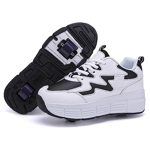 CALMR Schuhe mit Rollen für Kinder Mädchen Junge Rollschuhe Outdoor Sneakers Turnschuhe Skateboard Schuhe Sportschuhe,608 Black and white-33 von CALMR