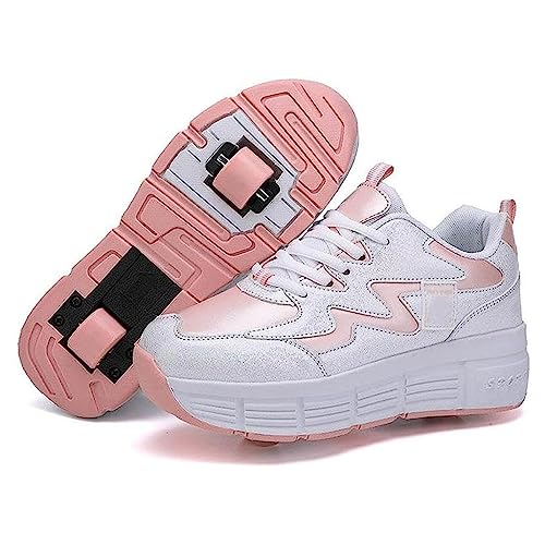 CALMR Schuhe mit Rollen für Kinder Mädchen Junge Rollschuhe Outdoor Sneakers Turnschuhe Skateboard Schuhe Sportschuhe,608 pink-35 von CALMR