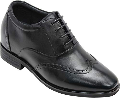 CALTO - G51123-3,2 Zoll Taller - Größe 11,5 D US - Höhe zunehmende Aufzug Schuhe (Schwarz-Leder-Lace-up-Flügel-Spitze-Kleid-Schuhe) von CALTO