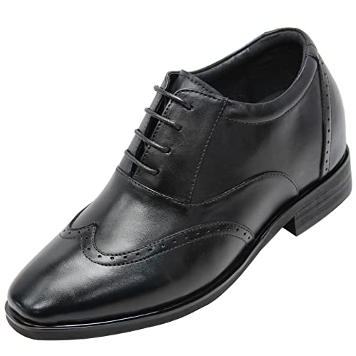 CALTO - G51123-3,2 Zoll Taller - Größe 11 D US - Höhe zunehmende Aufzug Schuhe (Schwarz-Leder-Lace-up-Flügel-Spitze-Kleid-Schuhe) von CALTO