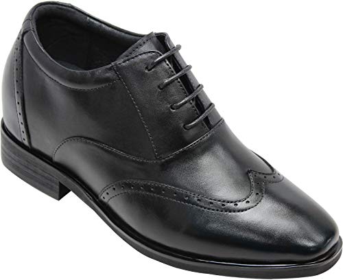 CALTO - G51123-3,2 Zoll Taller - Größe 7.5 D US - Höhe zunehmende Aufzug Schuhe (Schwarz-Leder-Lace-up-Flügel-Spitze-Kleid-Schuhe) von CALTO