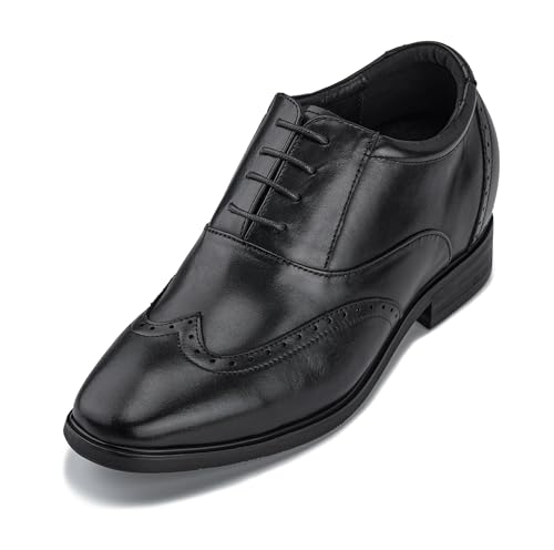 CALTO - G51123-3,2 Zoll Taller - Größe 8 D US - Höhe zunehmende Aufzug Schuhe (Schwarz-Leder-Lace-up-Flügel-Spitze-Kleid-Schuhe) von CALTO