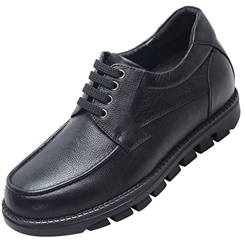 CALTO G6381 Herren unsichtbare Höhensteiger-Schuhe – Schwarz Kieselstein-Narbenleder Schnürschuhe Casual Oxfords – 7,6 cm größer – G6381, Schwarz (schwarz), 43 EU von CALTO