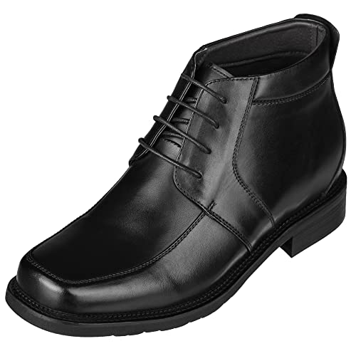 CALTO - G9905-3,2 Zoll Taller - Größe 9 D US - Höhe zunehmende Aufzug Schuhe (Schwarz-Leder-Lace-up-Platz-Toe Stiefel) von CALTO