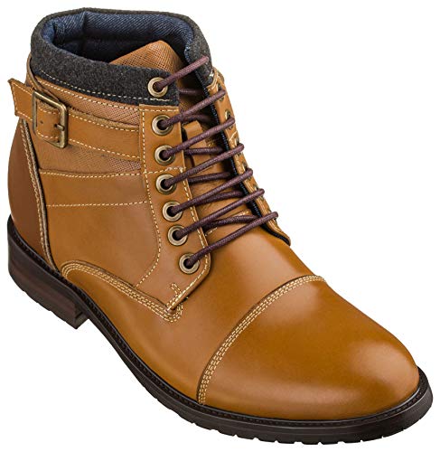 CALTO Herren Invisible Height Increasing Elevator Schuhe - Braun Leder Schnürung Cap-Toe Ankle Boots - T5100-3.2 Inches Taller, braun, 39 2/3 EU von CALTO