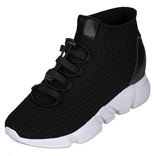 CALTO Herren Invisible Height Increasing Elevator Schuhe - Kintted Ultra Lightweight Slip-on Sporty Trainer Sneakers - 3.2 Inches Taller, Schwarz , 45 1/3 EU von CALTO