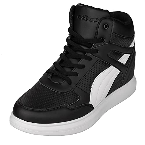 CALTO Herren Invisible Height Increasing Elevator Schuhe - Lace-up High-top Fashion Sneakers - 3.8 Inches Taller, Schwarz , 39 2/3 EU von CALTO