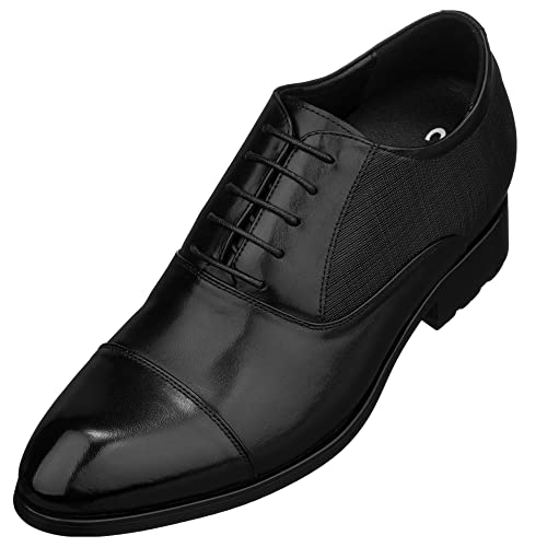 CALTO Herren Invisible Height Increasing Elevator Schuhe - Premium Leder Schnürung Formal Derby Oxfords - 3 Inches Taller, schwarz, 42 EU von CALTO