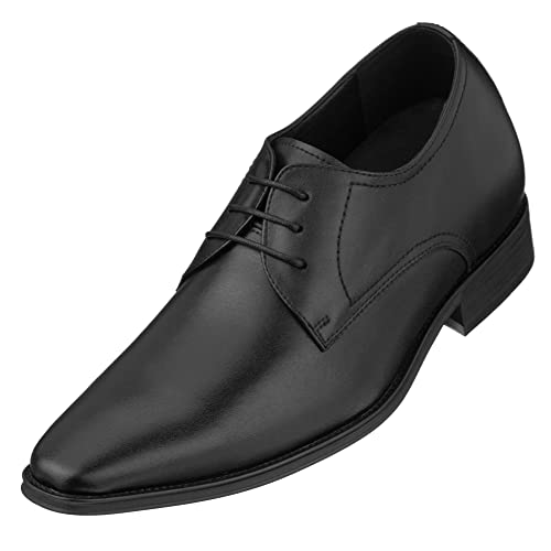 CALTO Herren-Schuhe, unsichtbar, höhensteigend, Schwarz, Premium-Leder, Schnürung, formell, Derby-Oxford, 7,1 cm größer, Schwarz, 42 EU von CALTO