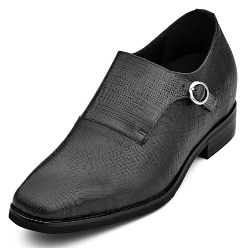CALTO Herren Unsichtbare Höhenerhöhung Aufzug Schuhe – Leder Slip-on Leichte Formale Kleid Loafers - 7,1 cm größer, Schwarz, 38 EU von CALTO