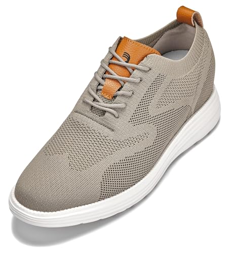 CALTO Herren Unsichtbare Höhenerhöhung Aufzug Schuhe - Ultra Leicht Schnürschuh Gestrickt Sportlich Walker - 7,1 cm größer, Khaki-Grün/Braun, 42 EU von CALTO