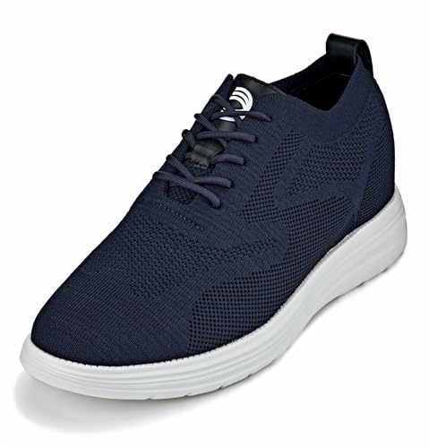 CALTO Herren Unsichtbare Höhenerhöhung Aufzug Schuhe - Ultra Leicht Schnürschuh Gestrickt Sportlich Walker - 7,1 cm größer, Nacht Blau, 39.5 EU von CALTO