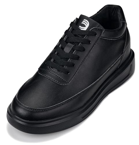 CALTO Herren Unsichtbare Höhenerhöhung Aufzug Schuhe - Ultra Leicht Schnürschuh Gestrickt Sportlich Walker - 7,1 cm größer, Schwarz, 42 EU von CALTO