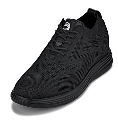 CALTO Herren Unsichtbare Höhenerhöhung Aufzug Schuhe - Ultra Leicht Schnürschuh Gestrickt Sportlich Walker - 7,1 cm größer, Schwarz/Schwarz Sohle, 41 EU von CALTO