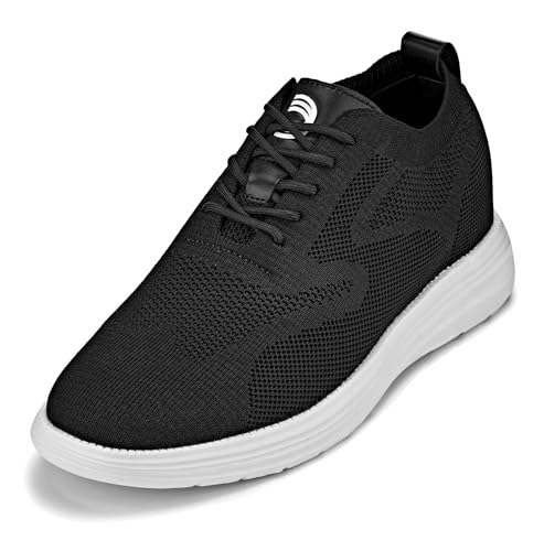 CALTO Herren Unsichtbare Höhenerhöhung Aufzug Schuhe - Ultra Leicht Schnürschuh Gestrickt Sportlich Walker - 7,1 cm größer, Schwarz/Weiß, 43 EU von CALTO
