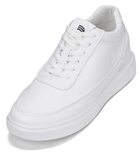 CALTO Herren Unsichtbare Höhenerhöhung Aufzug Schuhe - Ultra Leicht Schnürschuh Gestrickt Sportlich Walker - 7,1 cm größer, Weiss/opulenter Garten, 41 EU von CALTO