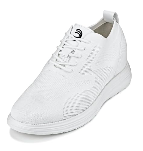 CALTO Herren Unsichtbare Höhenerhöhung Aufzug Schuhe - Ultra Leicht Schnürschuh Gestrickt Sportlich Walker - 7,1 cm größer, Weiss/opulenter Garten, 41 EU von CALTO