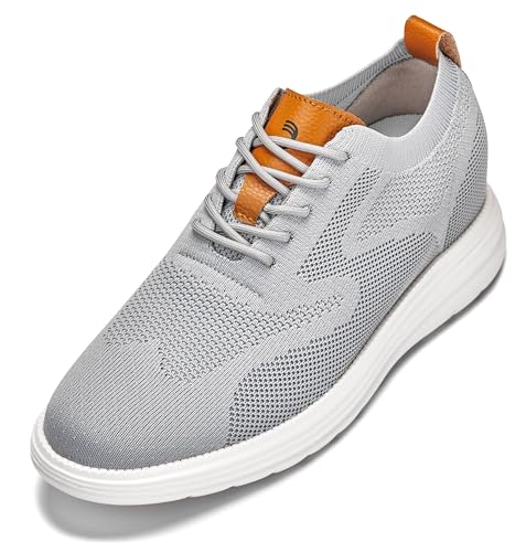 CALTO Herren Unsichtbare Höhenerhöhung Aufzug Schuhe - Ultra Leicht Schnürschuh Gestrickt Sportlich Walker - 7,1 cm größer, Zinngrau/Braun, 39.5 EU von CALTO