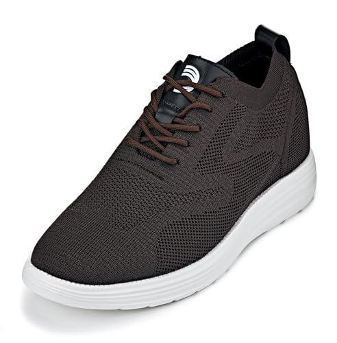 CALTO Herren Unsichtbare Höhenerhöhung Aufzug Schuhe - Ultra Leicht Schnürschuh Gestrickt Sportlich Walker - 7,1 cm größer, kaffeebraun, 41 EU von CALTO