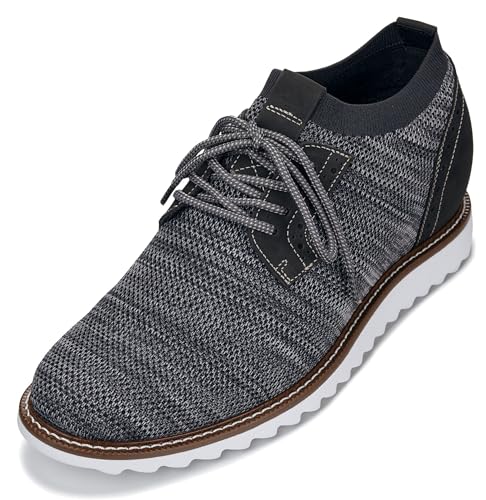 CALTO Herren Unsichtbare Höhenerhöhung Elevator Schuhe - Leichte Schnürschuhe Casual Derby - 8,1 cm größer, GRAU, 43 EU von CALTO