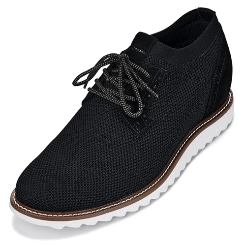 CALTO Herren Unsichtbare Höhenerhöhung Elevator Schuhe - Leichte Schnürschuhe Casual Derby - 8,1 cm größer, Noir, 41 EU von CALTO