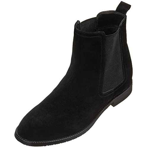 CALTO Herren Unsichtbare Höhensteigerung Elevator Schuhe - Wildleder Leder Slip-on Chelsea Boots - 7,4 cm größer, schwarz, 40 EU von CALTO