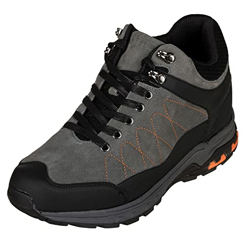 CALTO Herren unsichtbare Höhenerhöhung Elevator Schuhe Wildleder Schnürschuhe Wanderstiefel 3,2 Zoll größer, GRAU, 42 EU von CALTO