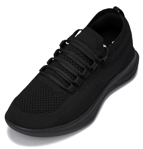 CALTO Herren unsichtbare Höhenerhöhung Schuhe – super leichte gestrickte sportliche Sneaker – 6,1 cm größer, Schwarz, 44.5 EU von CALTO