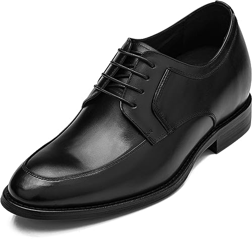 CALTO Herren unsichtbare Höhenerhöhungsschuhe – Premium-Leder-Schnürschuh mit runder Zehenpartie, formelle Derby-Oxfords, 7,1 cm größer, Schwarz, 11.5 von CALTO