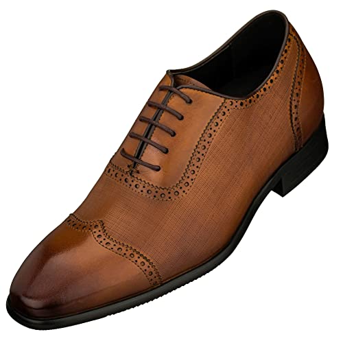 CALTO Herren unsichtbare Höhensteiger-Schuhe – Braun Premium Leder Schnürschuh Flügelspitze formelle Oxfords – 6,1 cm größer – Y1066, Braun (braun), 39.5 EU von CALTO