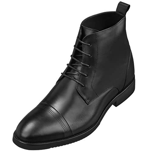 CALTO Herren unsichtbare Höhensteigerung Aufzugschuhe - Leder Schnürung Zehenkappe Kleid Stiefel - 7,1 cm größer, Schwarz, 43 EU von CALTO