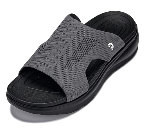CALTO Unsichtbare Höhenerhöhung für Herren – ultraleichte Slip-On-Komfort-Sandalen – 5,1 cm größer, Schwarz/gestrickt, dunkelgrau, 39.5 EU von CALTO