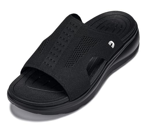 CALTO Unsichtbare Höhenerhöhung für Herren – ultraleichte Slip-On-Komfort-Sandalen – 5,1 cm größer, Schwarz/gestricktes Schwarz, 46 EU von CALTO
