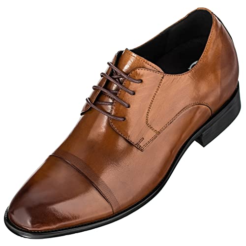 CALTO - Y1002-2,8 Zoll Taller - Größe 10 D US - Höhe zunehmende Aufzug Schuhe - Antike Brown Lace-up-Kleid-Schuhe von CALTO
