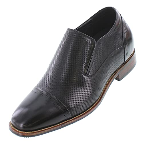 CALTO - Y10657-3 Inches Taller - Größe 46 EU - Zunehmende Höhe Aufzugs-Schuhe - Schwarz Leder Slip-on-Kleid-Schuhe von CALTO