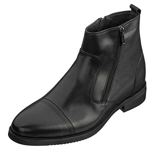 Calto S28001 Herren Stiefel mit erhöhter Höhe, aus Leder, leicht, mit Reißverschluss, 7,1 cm Höhe, Schwarz, Schwarz - Schwarz - Größe: 41 EU von CALTO