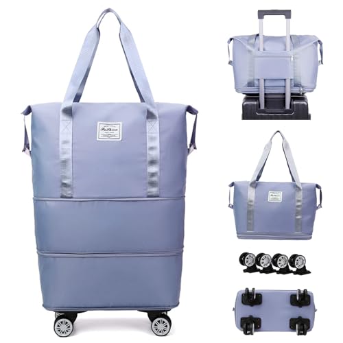 CALUOMATT Faltbare Reisetasche mit Rollen, Wochenend-Reisetasche mit abnehmbaren Rollen, für Damen und Herren, Reisetasche, Reisetasche, Wochenend-Reisetasche, Haze Blue, Einheitsgröße, modisch von CALUOMATT