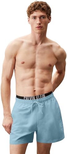 Calvin Klein Herren Badeshorts Medium Double mit Logobund, Blau (Skim Blue), L von Calvin Klein
