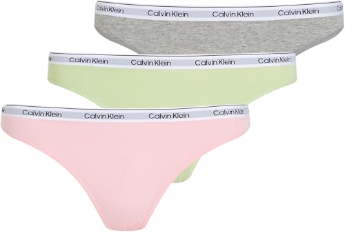 Calvin Klein Damen 3er Pack Slips Bikini Form Baumwolle mit Stretch, Mehrfarbig (Highline Green/Buff Pink/Gry Htr), XS von Calvin Klein