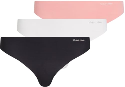 Calvin Klein Damen 3er Pack Strings Thong Unterwäsche, Mehrfarbig (Black/Wind Chime/Luminous Peach), XS von Calvin Klein