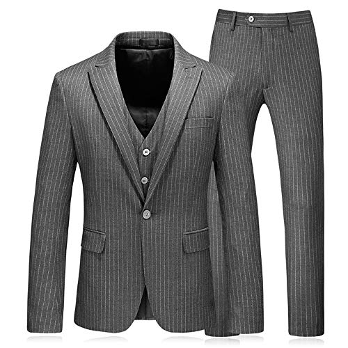 CALVINSUIT Herren 3 Stück Nadelstreifen Anzug EIN Knopf Smoking Jacke Hose Weste von CALVINSUIT