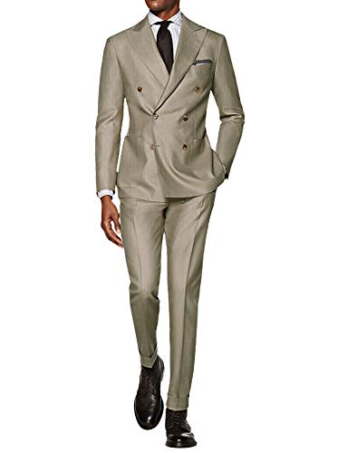 CALVINSUIT Herren Anzug 2 teilig zweireihig Spitzenrevers Business Hochzeits Smoking von CALVINSUIT