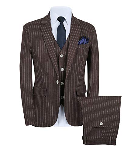 CALVINSUIT Herren Nadelstreifen 3 Stück Anzug Slim Fit Streifen Notch Revers Jacke Smoking CALVINSUIT Herren Nadelstreifen 3 Stück Anzug Slim Fit Streifen Notch Revers Jacke Smoking von CALVINSUIT