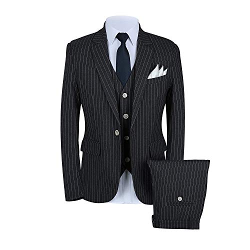 CALVINSUIT Herren Nadelstreifen 3 Stück Anzug Slim Fit Streifen Notch Revers Jacke Smoking CALVINSUIT Herren Nadelstreifen 3 Stück Anzug Slim Fit Streifen Notch Revers Jacke Smoking von CALVINSUIT