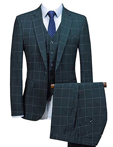 CALVINSUIT Herren Schottenkaro 3-teilig Slim Fit Anzug One Button Smoking Business Hochzeitsgesellschaft Jacke Weste & Hose von CALVINSUIT