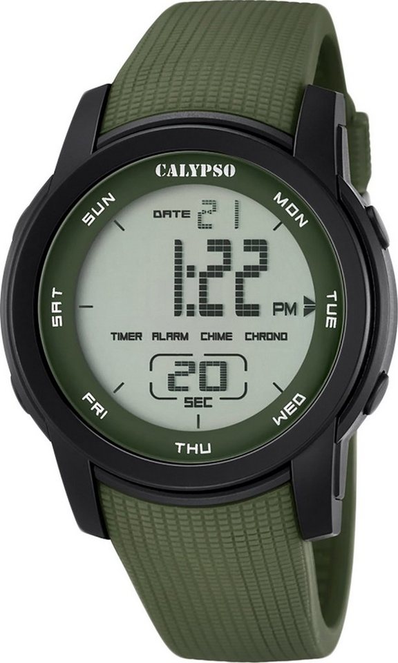 CALYPSO WATCHES Digitaluhr Calypso Herren Uhr K5698/4 Kunststoff PUR, (Digitaluhr), Herren Armbanduhr rund, PURarmband grün, Sport von CALYPSO WATCHES
