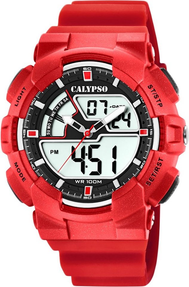 CALYPSO WATCHES Digitaluhr Calypso Herren Uhr K5771/2, (Analoguhr), Herren Armbanduhr rund, Kunststoff, PUarmband rot, Sport von CALYPSO WATCHES