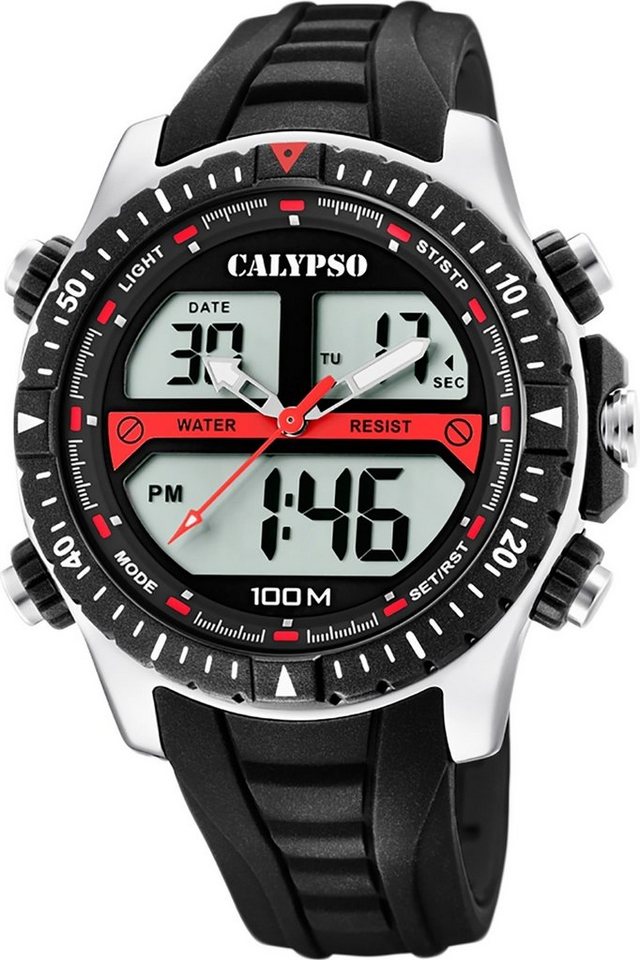 CALYPSO WATCHES Digitaluhr Calypso Herren Uhr K5773/4, Herren Armbanduhr rund, Kunststoff, PUarmband schwarz, Sport von CALYPSO WATCHES