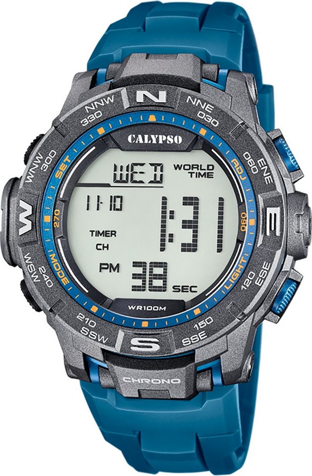 CALYPSO WATCHES Digitaluhr Calypso Herrenuhr Kunststoff blau Calypso, (Digitaluhr), Herrenuhr rund, extra groß (ca. 52mm) Kunststoffarmband, Sport-Style von CALYPSO WATCHES